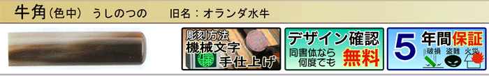 オランダ水牛色中（機械文字手仕上げ彫刻）（デザイン確認無料）（５年間保証）